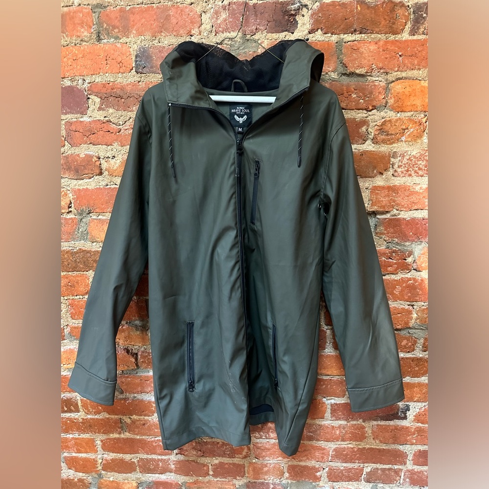 Brave Soul Green Long Raincoat (Slicker)